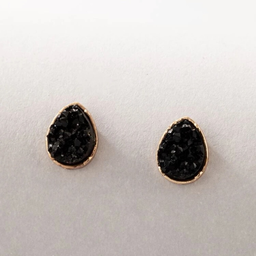 2/$10 NEW! Water Drop Stud Earrings Black Gem Crystal Dainty Cute